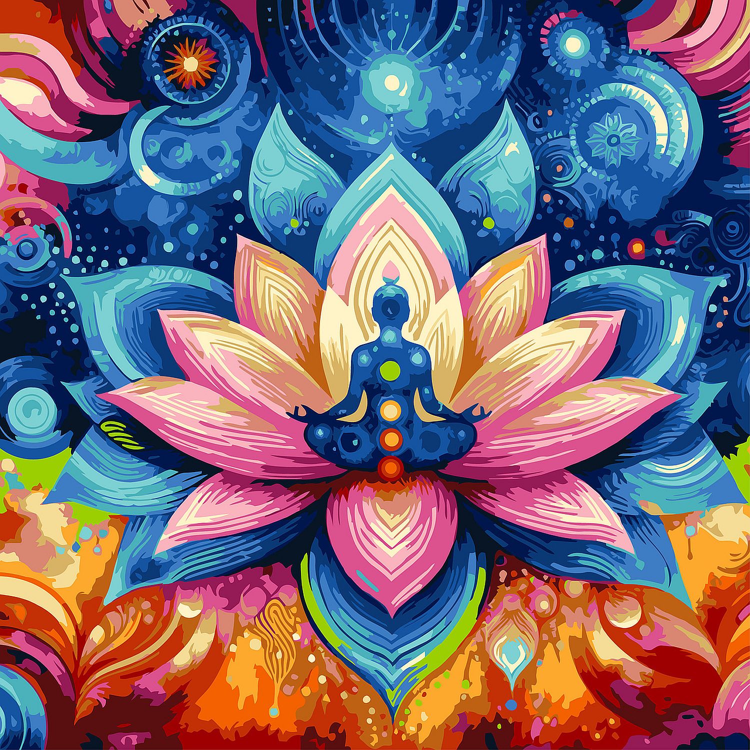 Set pentru desen după numere Ideyka - Chakras, 40 x 40 cm