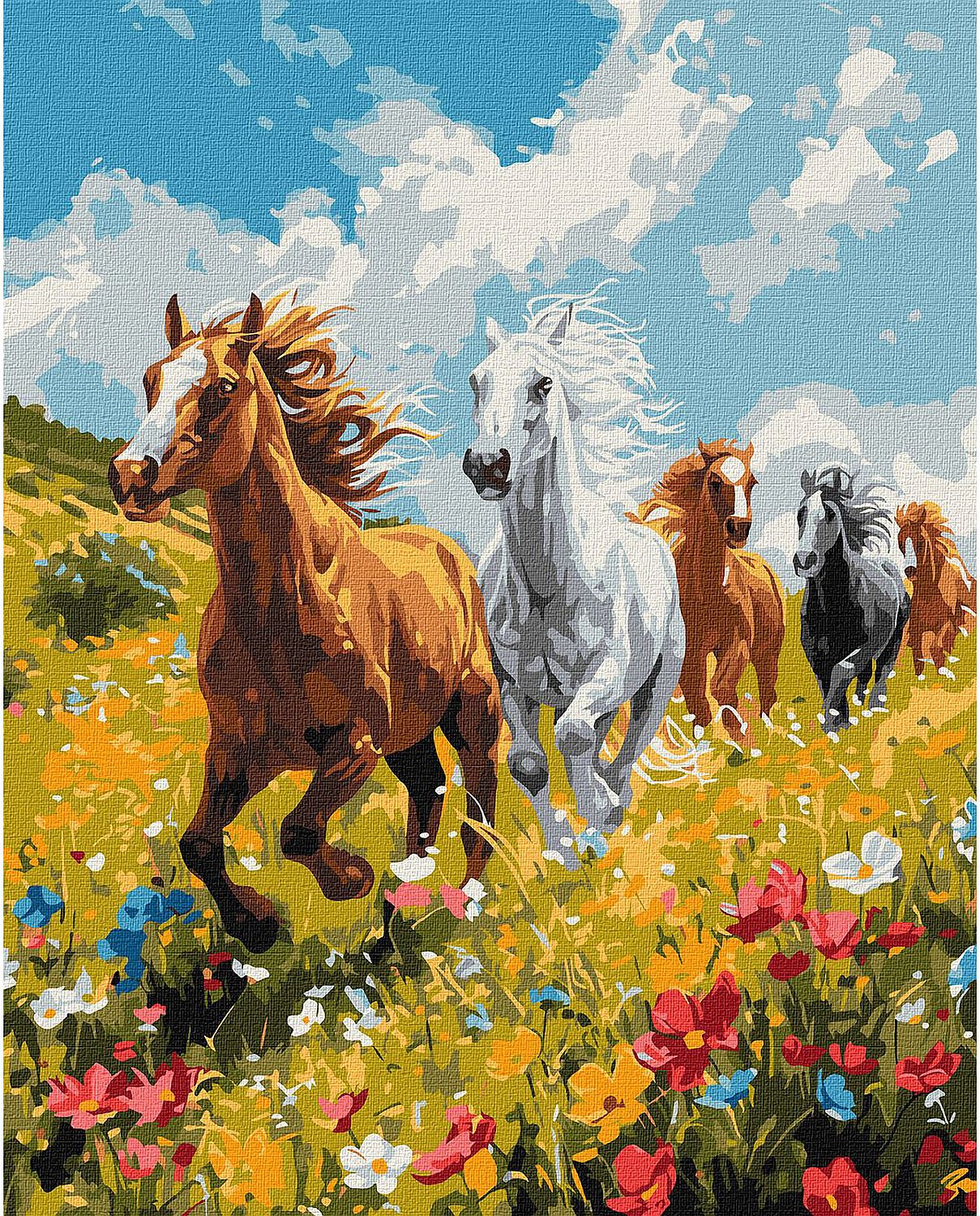 Set pentru pictură după numere Ideyka - Cai galopând, 40 x 50 cm