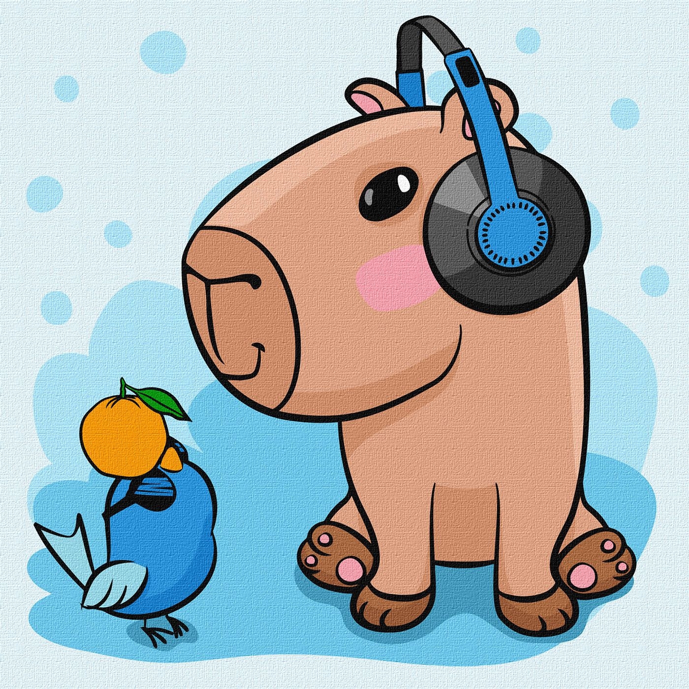 Set pentru pictură după numere Ideyka - Capibara cu căști, 30 x 30 cm