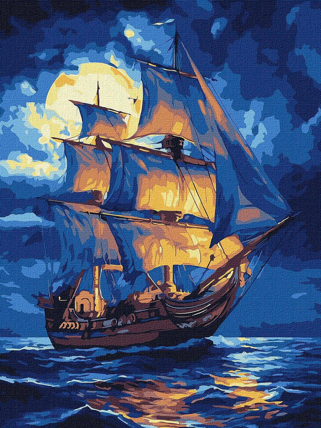 Set de pictură după numere Ideyka - Vas printre valuri, 30 x 40 cm