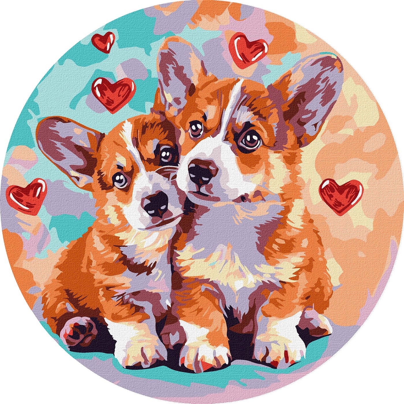 Set de pictură pe numere Ideyka - Corgi, 26 cm
