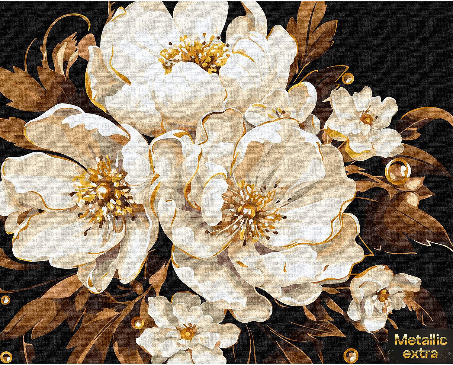 Set pentru pictură după numere Ideyka Metallic Extra - Buchet, 40 x 50 cm