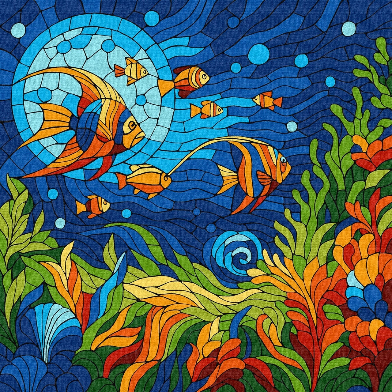 Set pentru pictură după numere Ideyka - Lumea marină, 30 x 30 cm