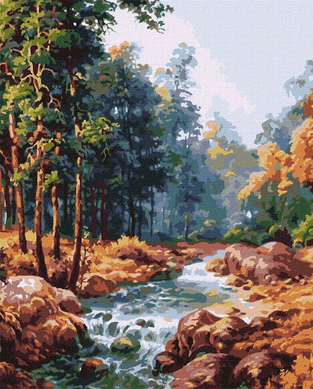 Set pentru pictură după numere Ideyka - Râu montan, 40 x 50 cm