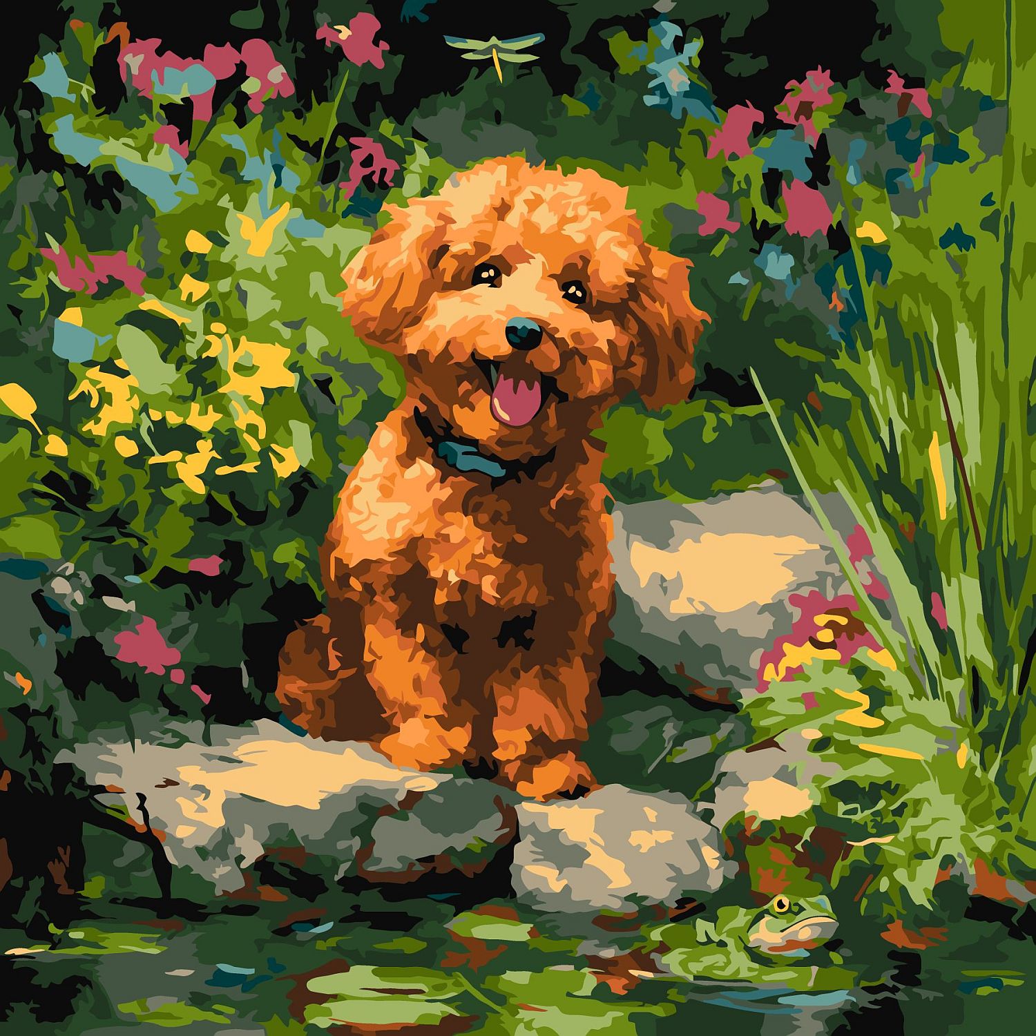 Set pentru pictură după numere Ideyka - Pudel la lac, 40 x 40 cm