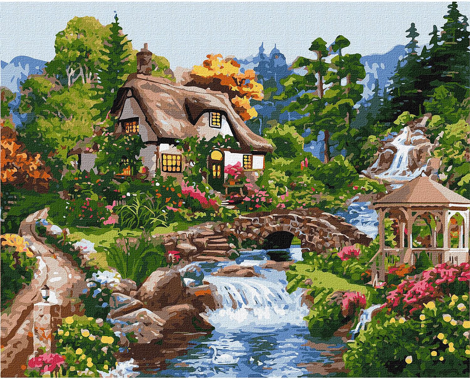 Set pentru pictură după numere Ideyka - Casă de țară, 40 x 50 cm