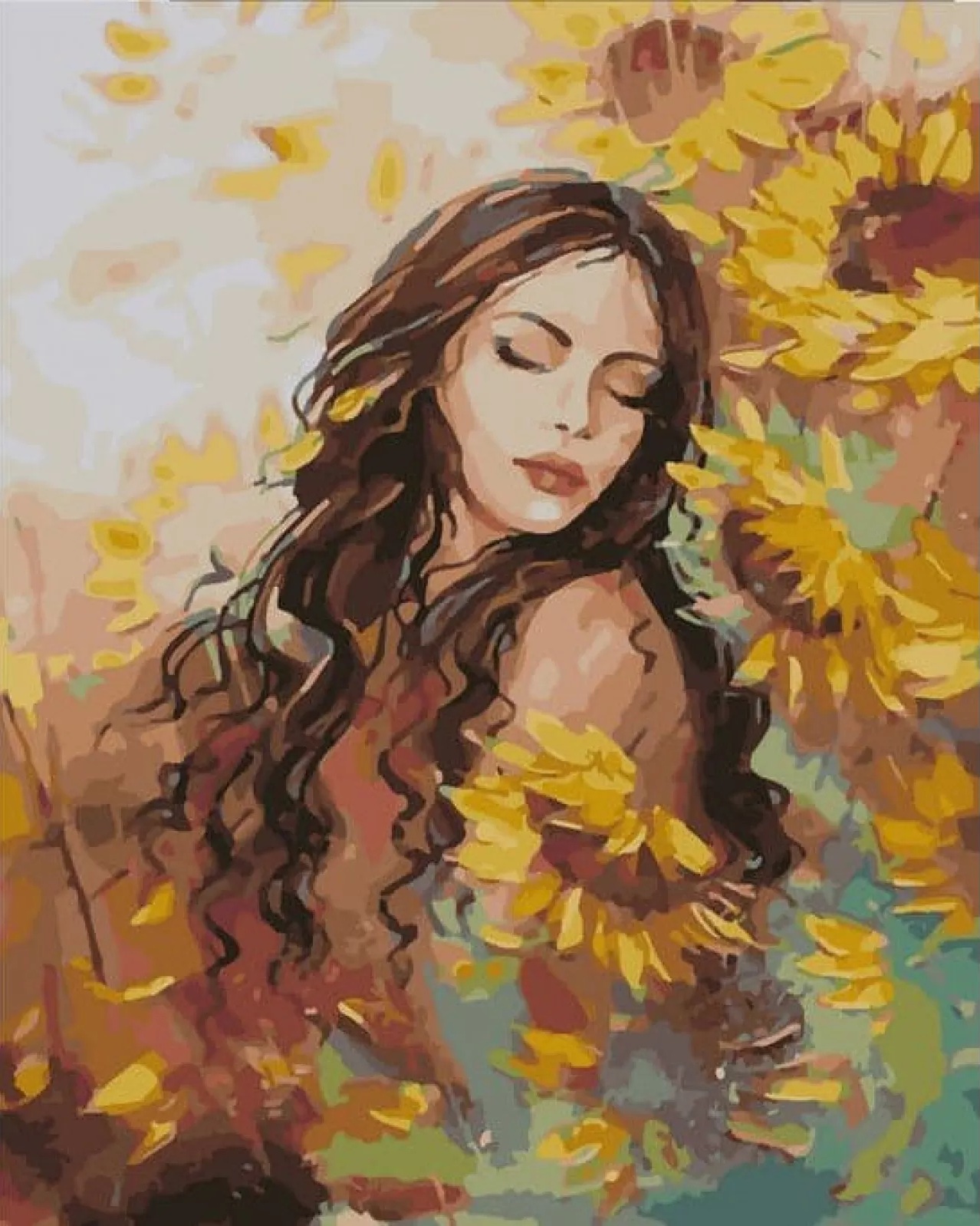 Set pictură după numere MagicArt - Fată cu floarea-soarelui (după originalul Miglenei Kirilova)
