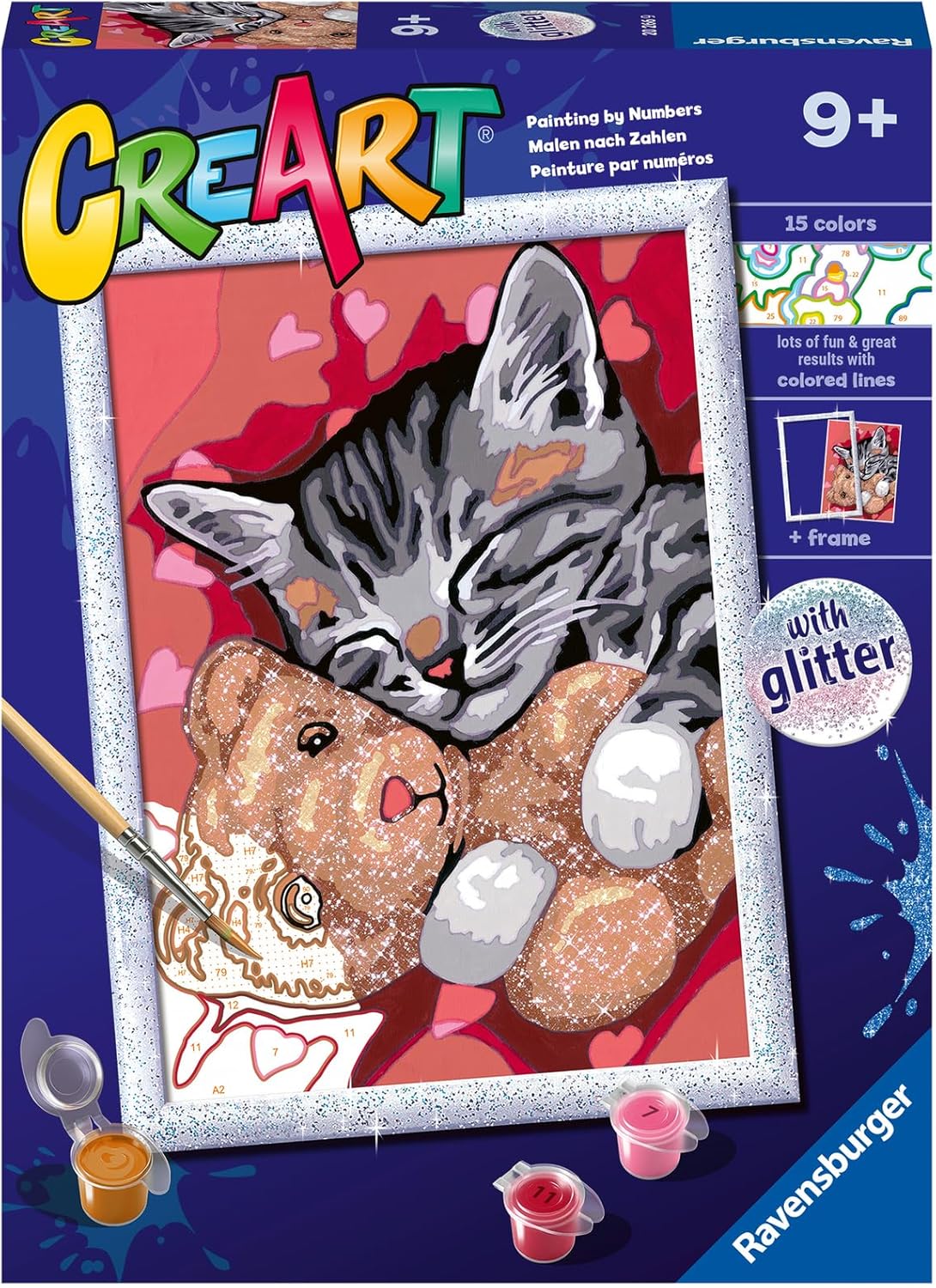 Set de pictură pe numere  Ravensburger CreArt -Pisicuță și ursuleț de pluș