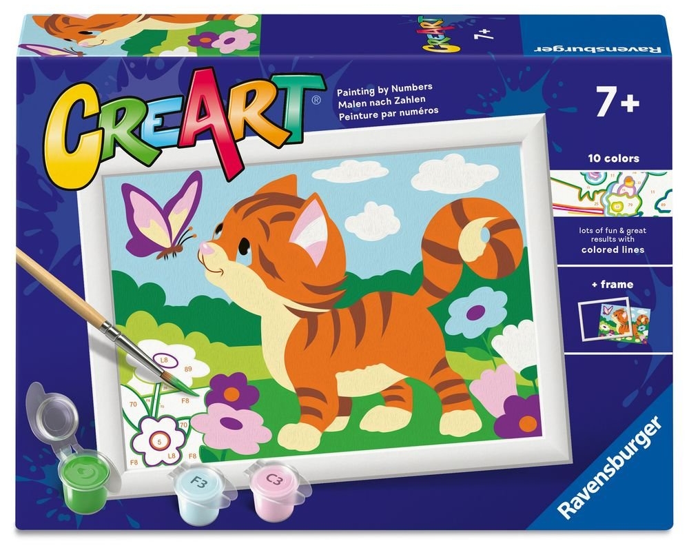 Set de pictură pe numere  Ravensburger CreArt - Pisicuță și fluture