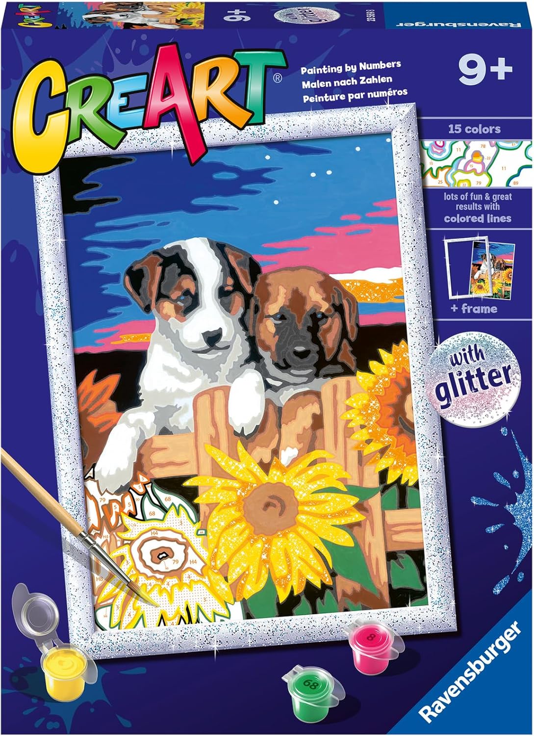 Set de pictură pe numere  Ravensburger CreArt - Câini și floarea-soarelui