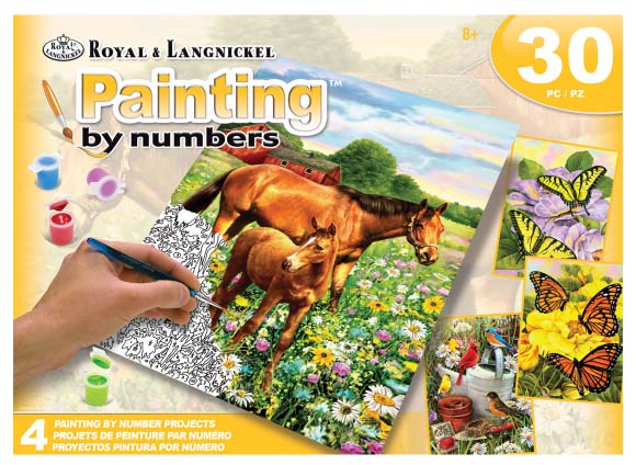 Set de pictură cu vopsele acrilice Royal - 30 piese, 4 tablouri, galben