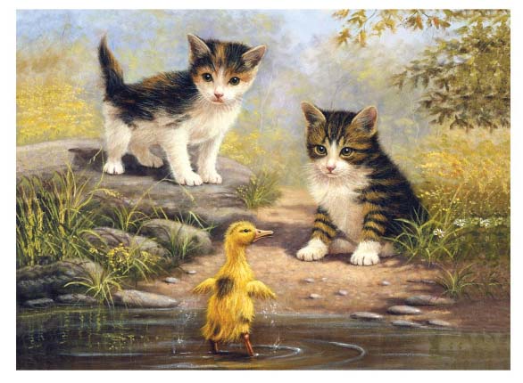 Set de pictură cu vopsele acrilice Royal - Pisici și rațe, 39 x 30 cm