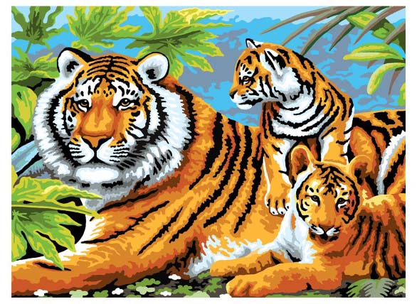 Set de pictură cu vopsele acrilice Royal - Tigri, 39 x 30 cm