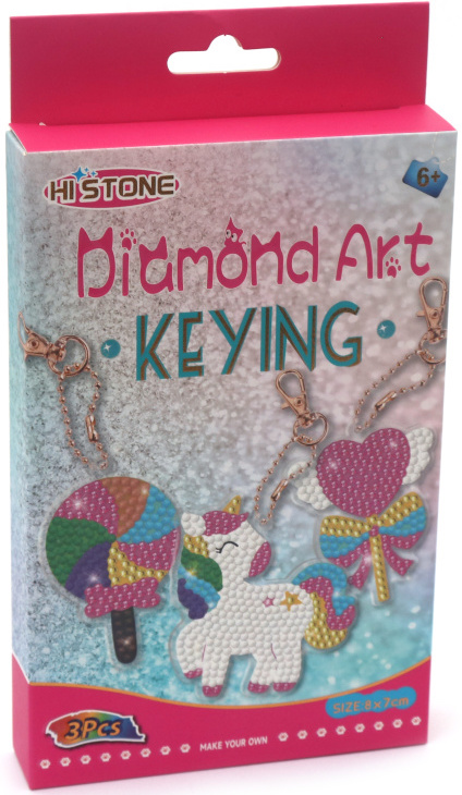 Kit de pictură cu diamant Hi Stone - Unicorn și acadele (3 buc . breloc )