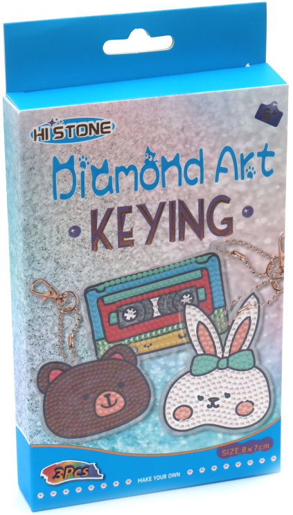 Kit de pictură cu diamant Hi Stone - Animale și casetă (3 buc . breloc )