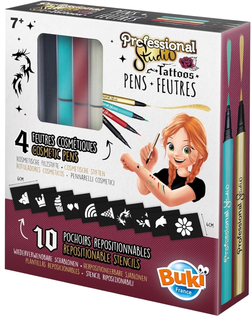 Trusă de tatuaje Buki France - Pixuri și șabloane, aurii