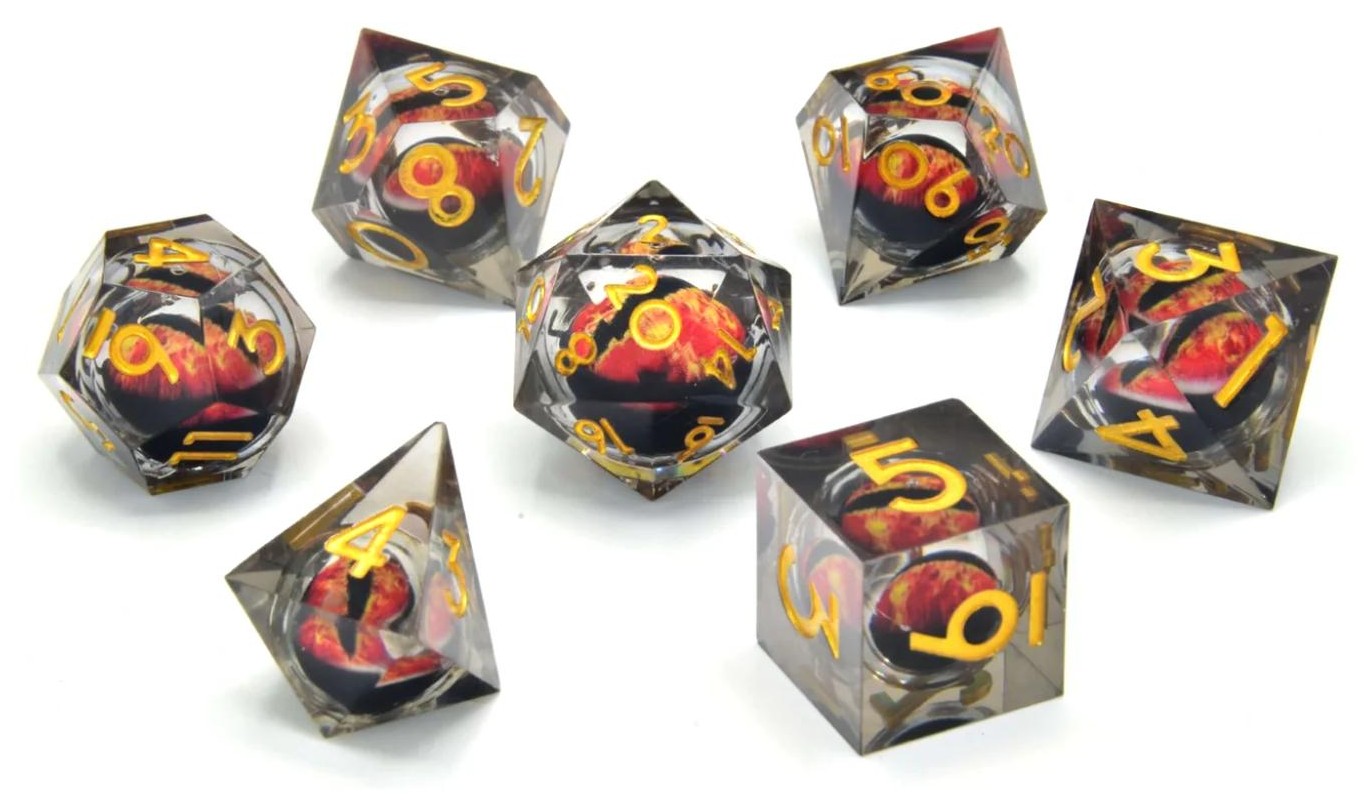 Set zaruri GlassStaff - Floating Eye RPG Dice Set, Privirea Dragonului de Foc (7 buc.)