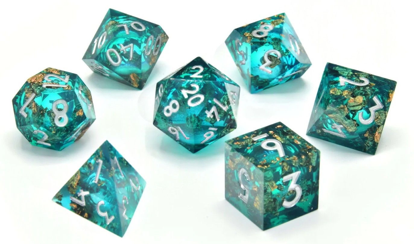 Set de zaruri GlassStaff - Liquid Core RPG Dice Set, Forest Fountain (7 buc)