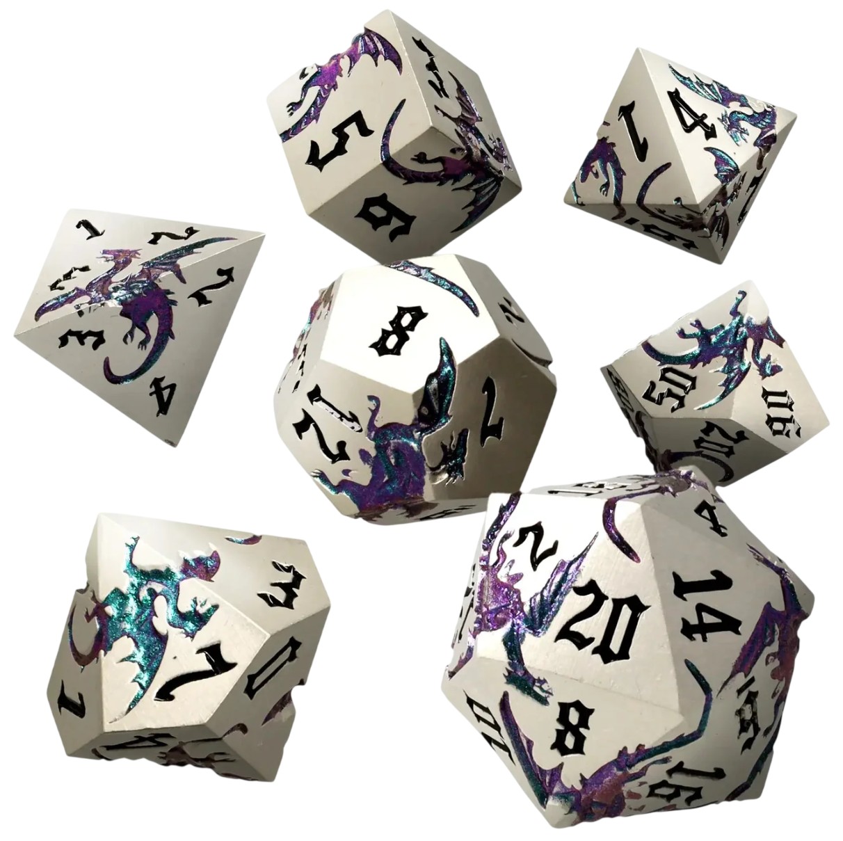Set de zaruri GlassStaff - Metal RPG Dice Set, Elderwyrm (7 buc)