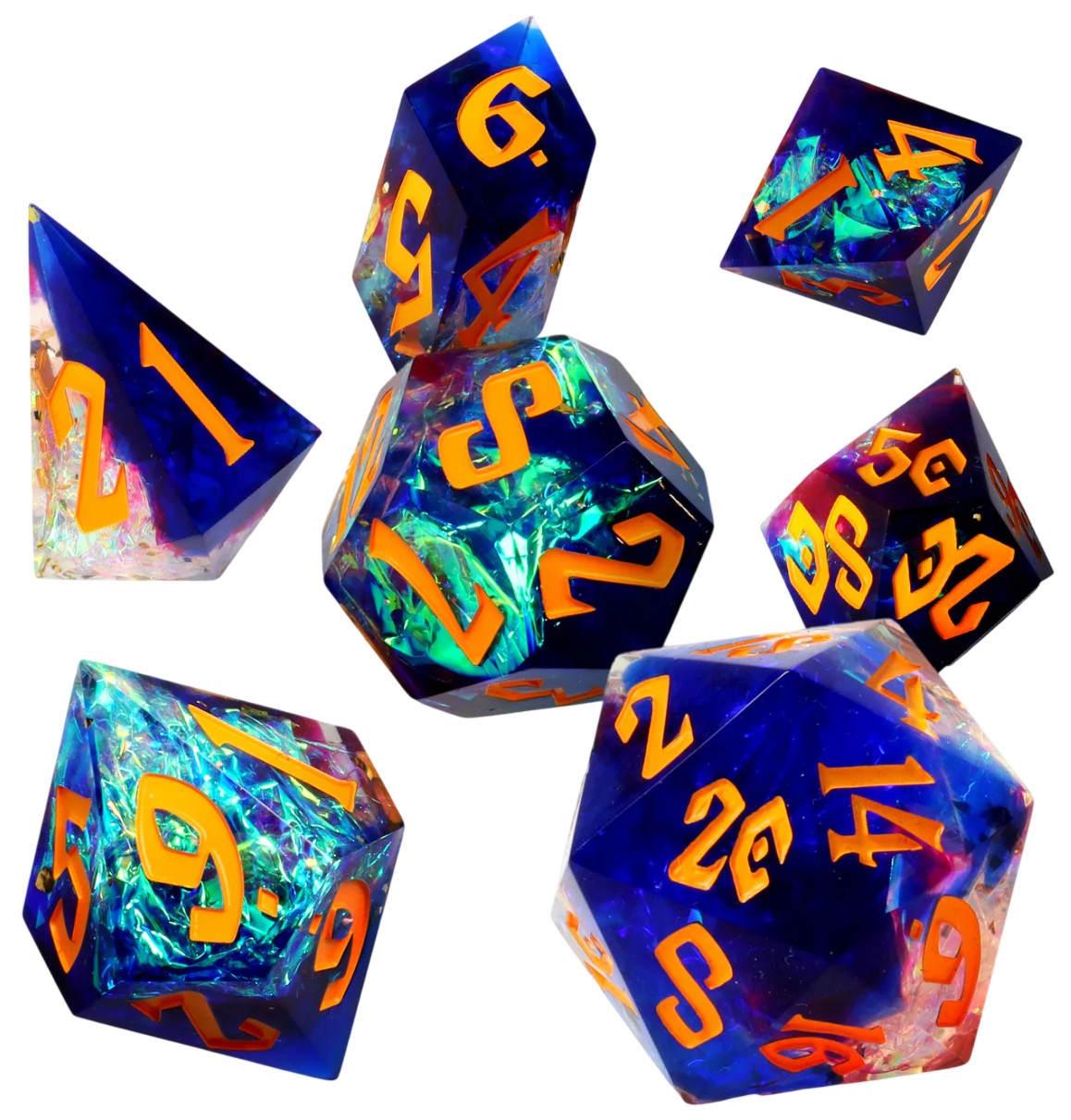 Set zaruri GlassStaff - Sharp Edge Resin RPG Dice Set, Galactic Ember (7 buc.)