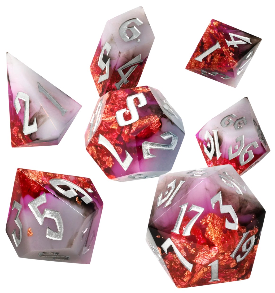 Set zaruri GlassStaff - Sharp Edge Resin RPG Dice Set, Ruby Rift (7 buc.)