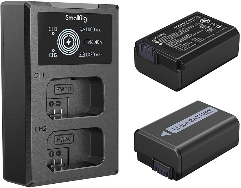 Set încărcător și două baterii SmallRig - NP-FW50 3818, negru