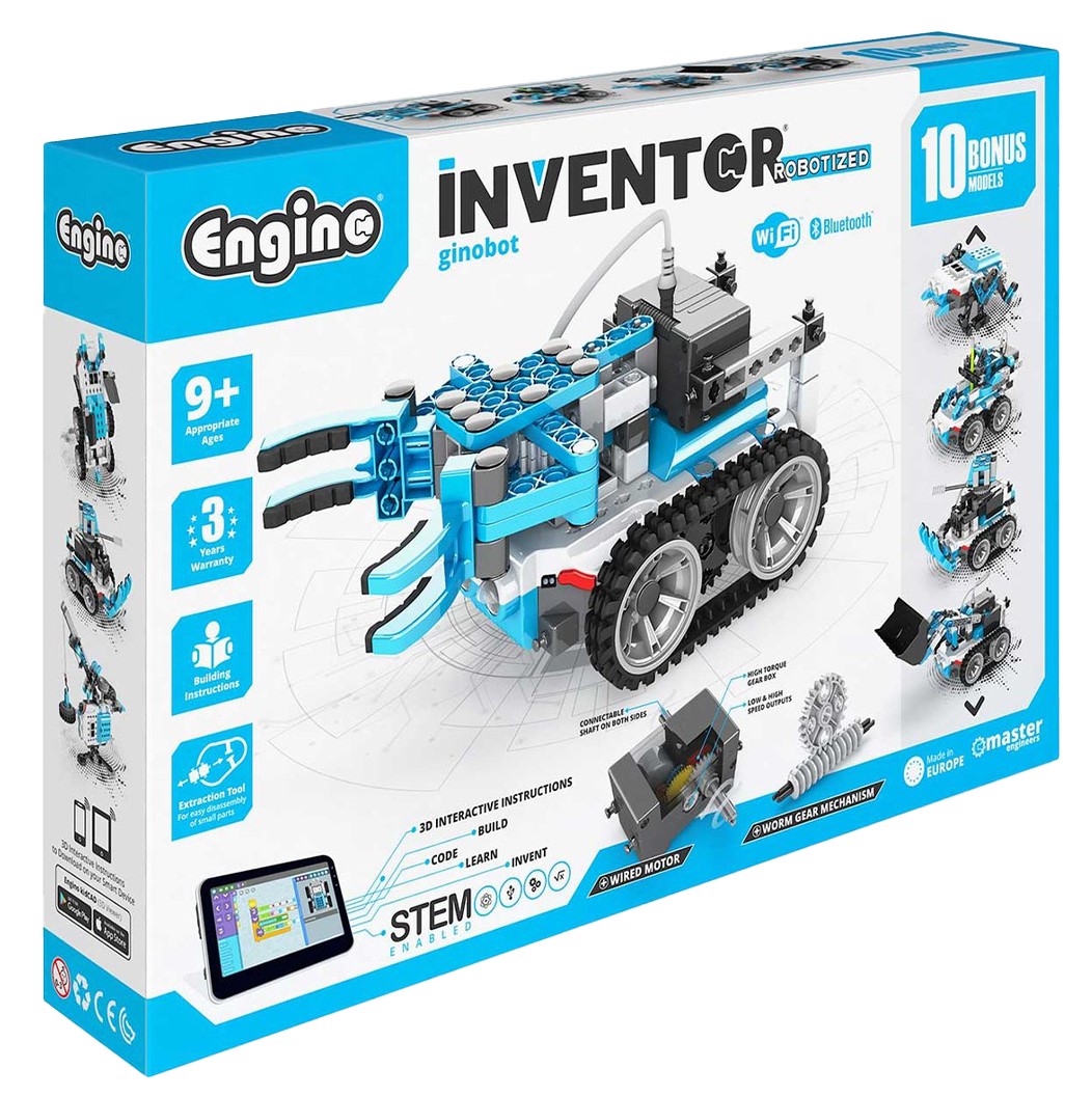 Constructor 10 in 1 Engino Inventor Robotized - Ginobot,  cu motor suplimentar, 248 piese