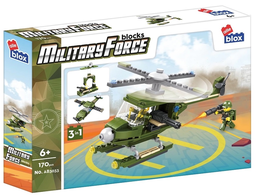 Constructor 3 în 1 Alleblox Military Force - Elicopter, 170 piese