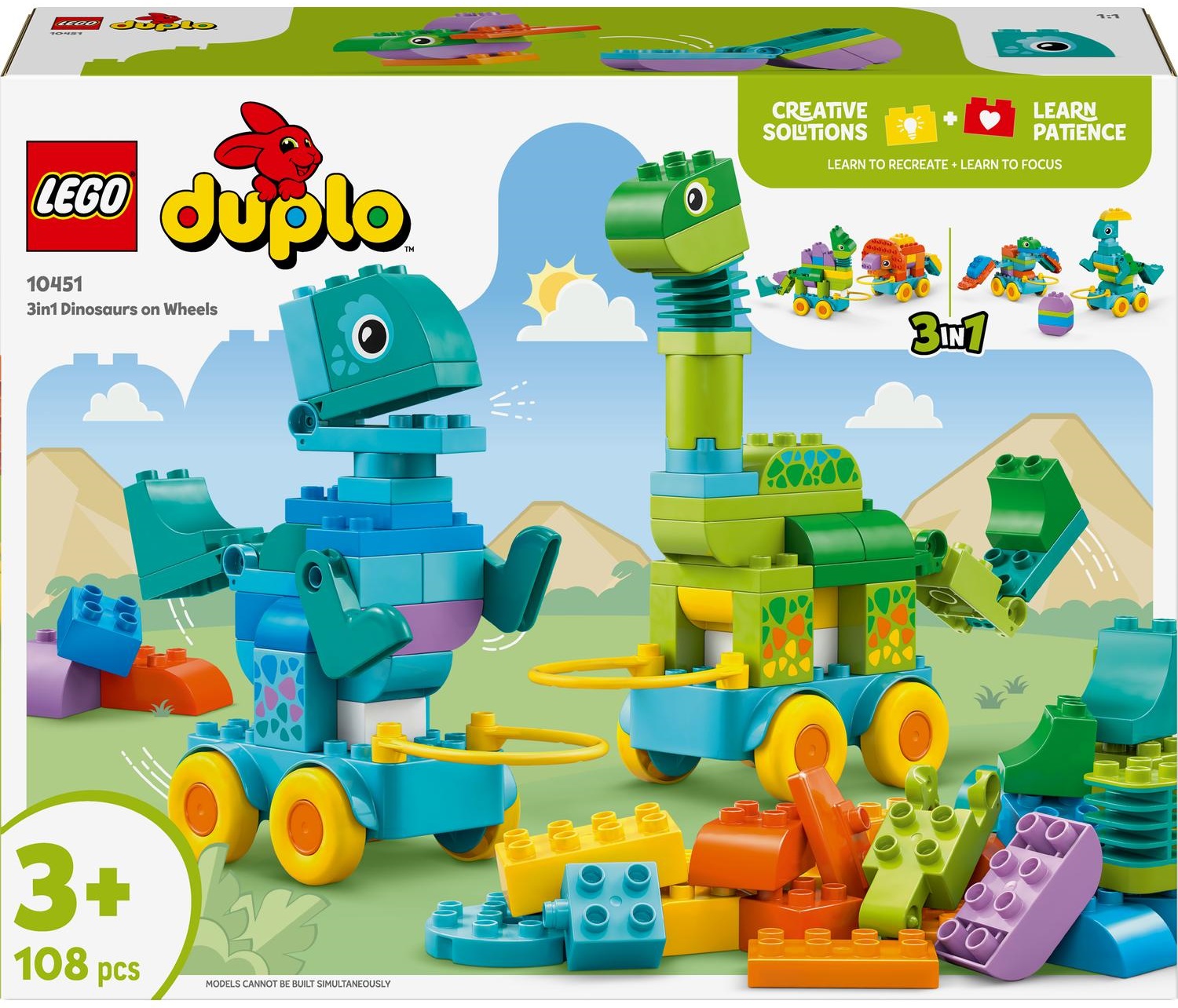 Constructor 3 în 1 LEGO Duplo Town - Dinozauri pe roți (10451)