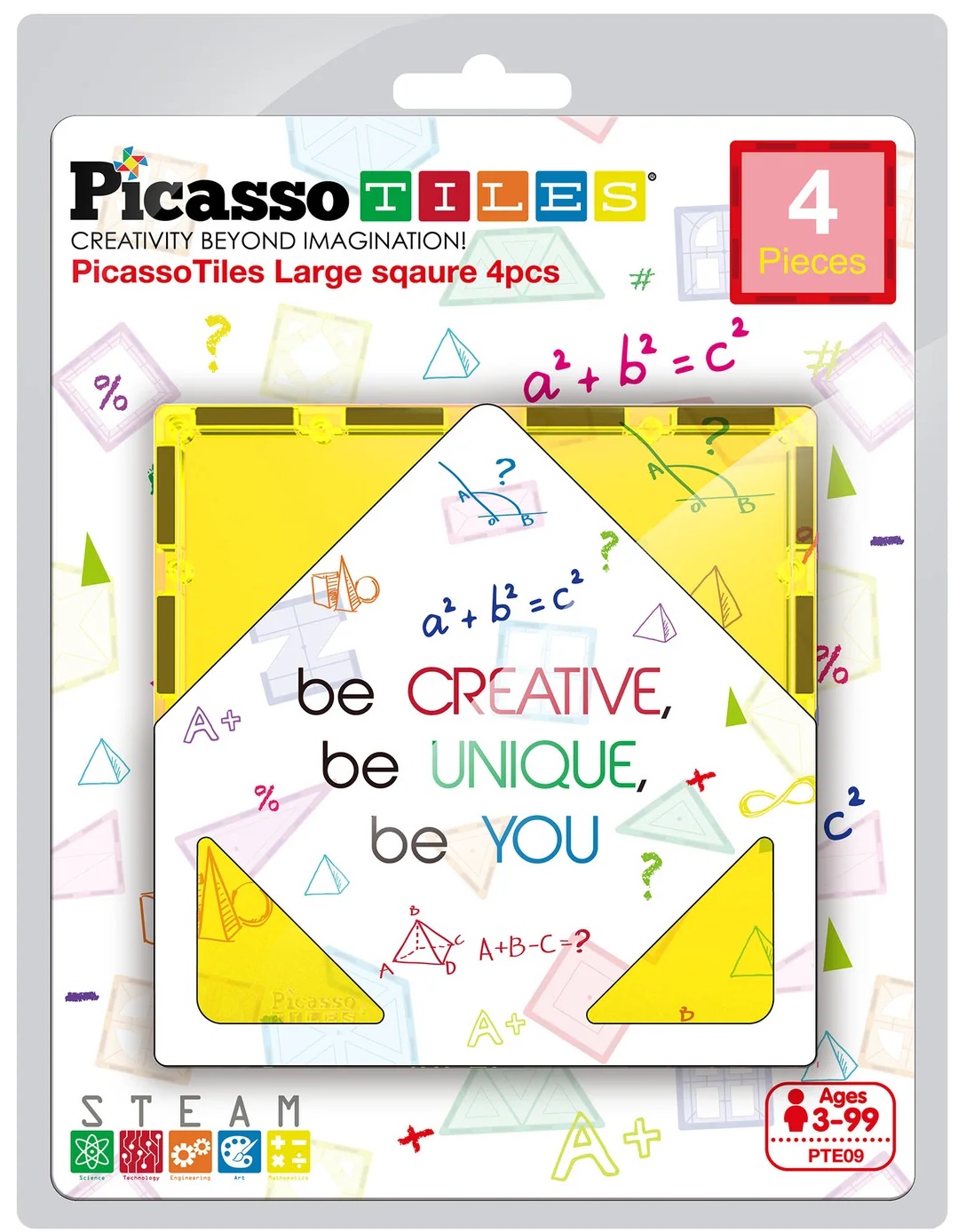 Constructor suplimentar Picasso Tiles - Pătrate mari, 4 piese