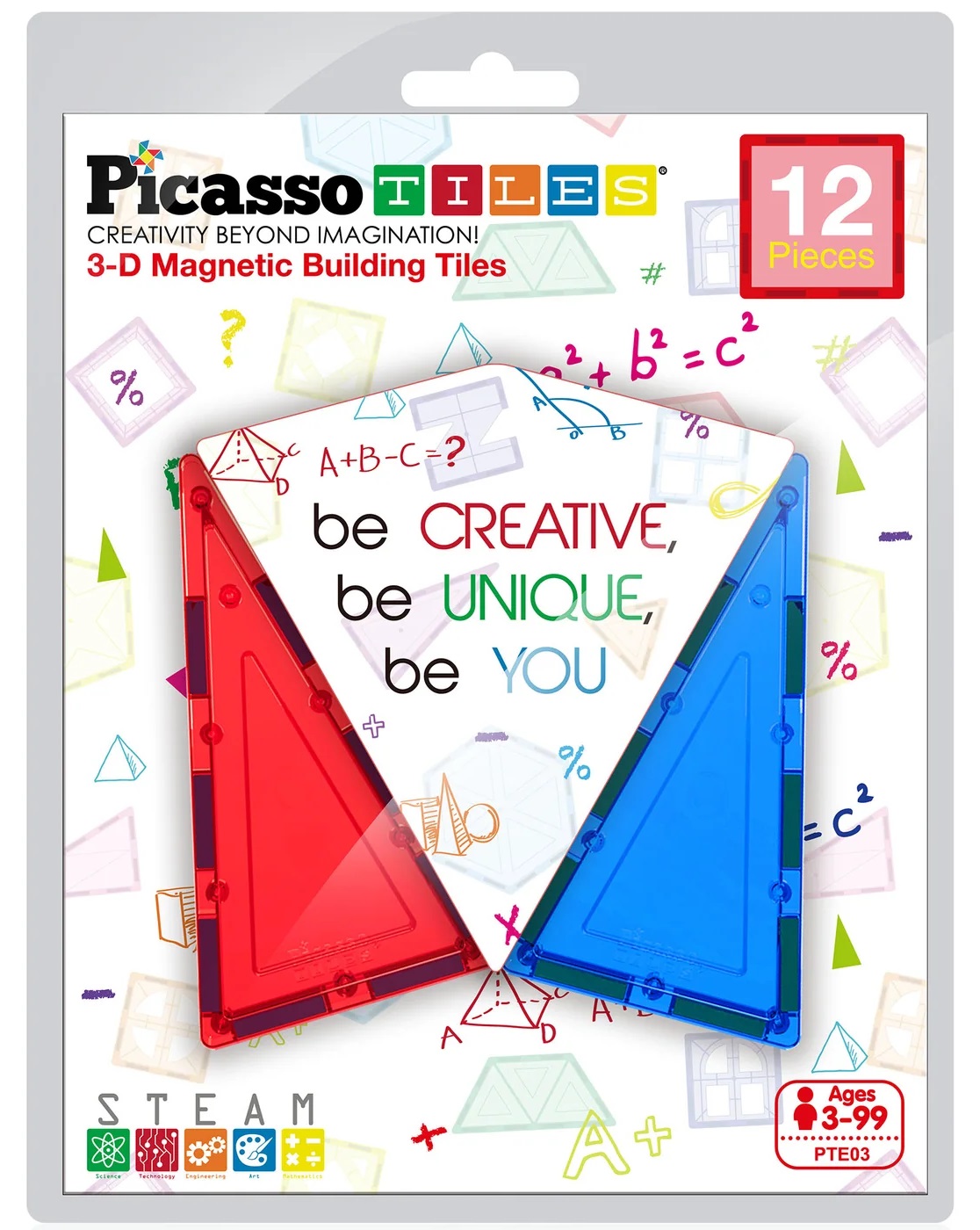 Constructor suplimentar Picasso Tiles - Triunghiuri alungite, 12 piese
