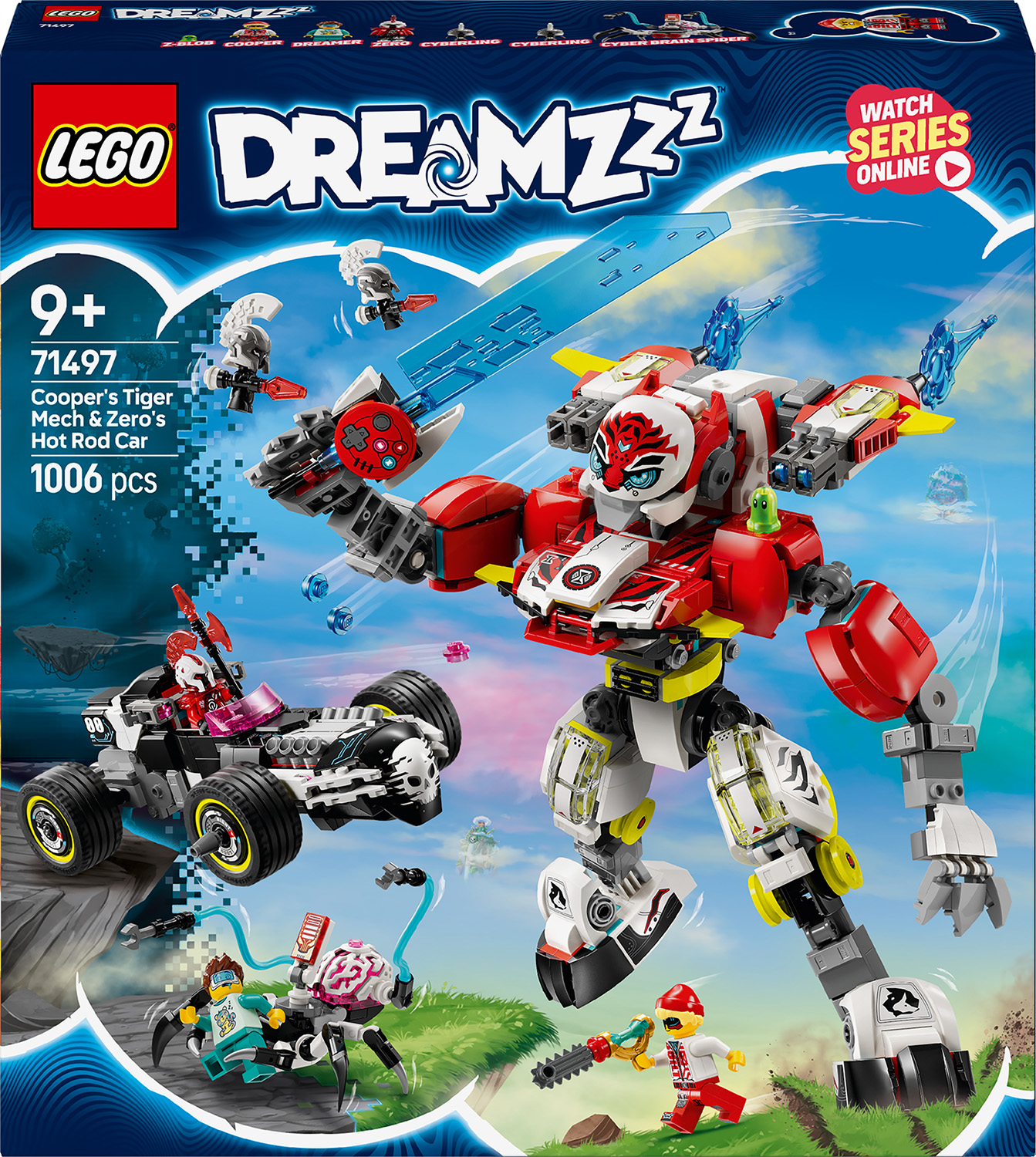 Constructor LEGO DreamZzz - Cooper's Mech Tiger și Zero's Dragster Car (71497)