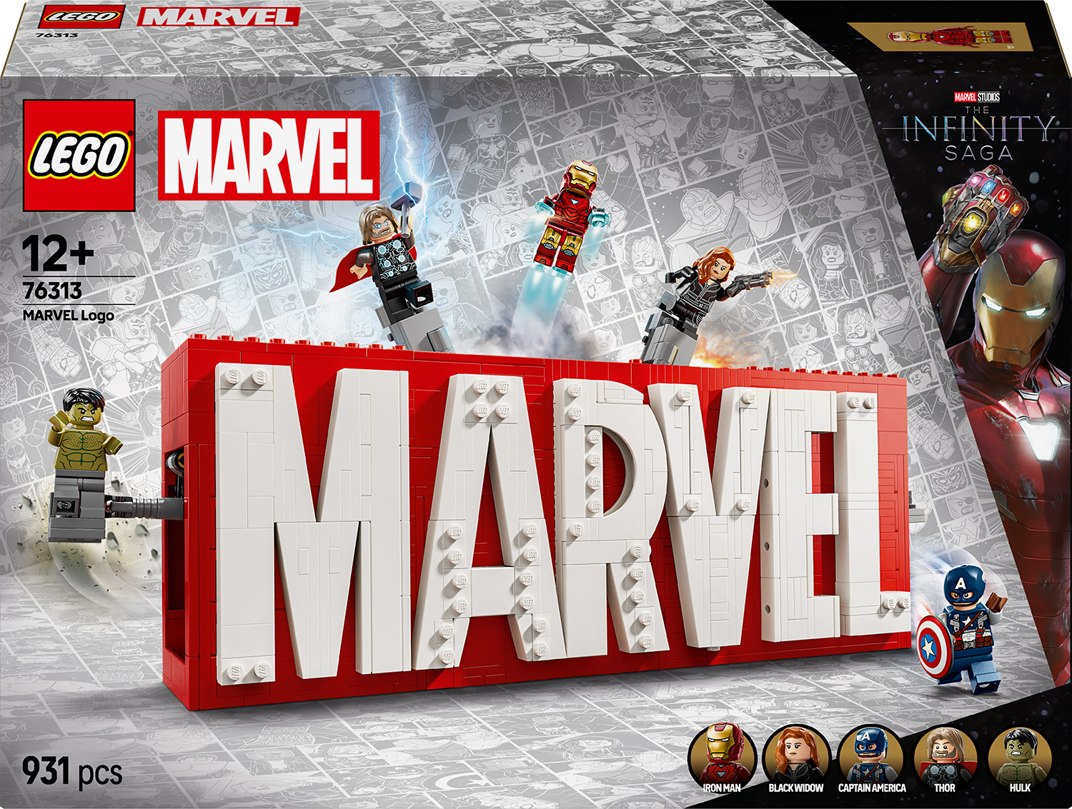 Constructor LEGO Marvel Super Heroes - Sigla MARVEL și minifigurine (76313)