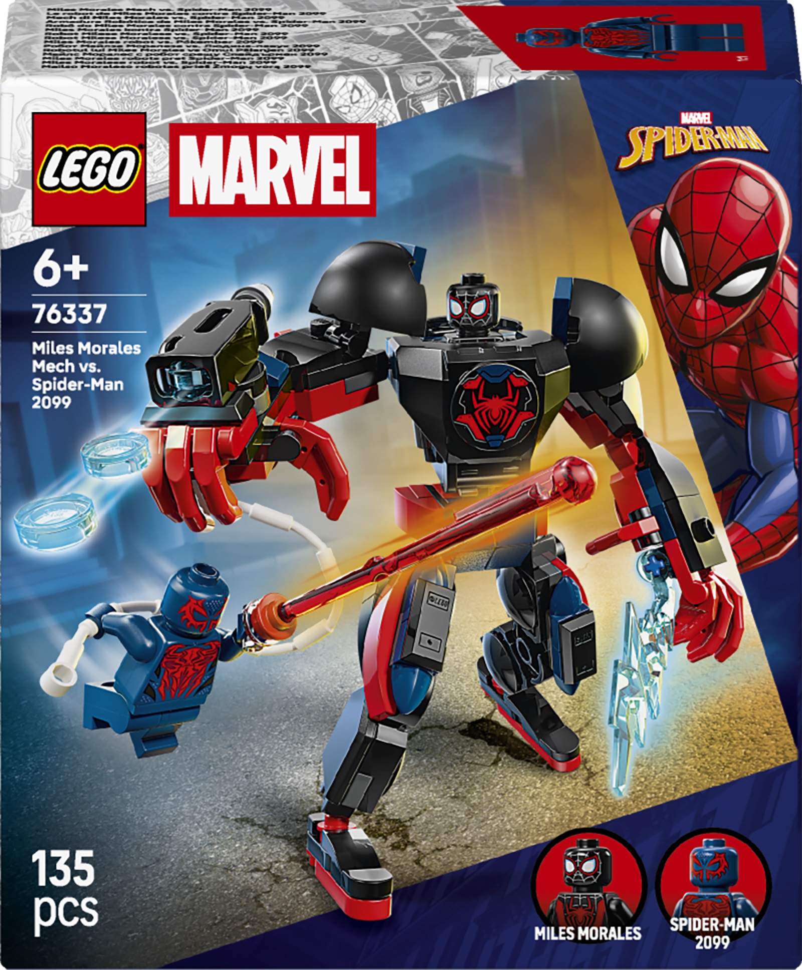 Constructor LEGO Marvel Super Heroes -Miles Morales cu un robot vs. Spider-Man 2099 (76337)