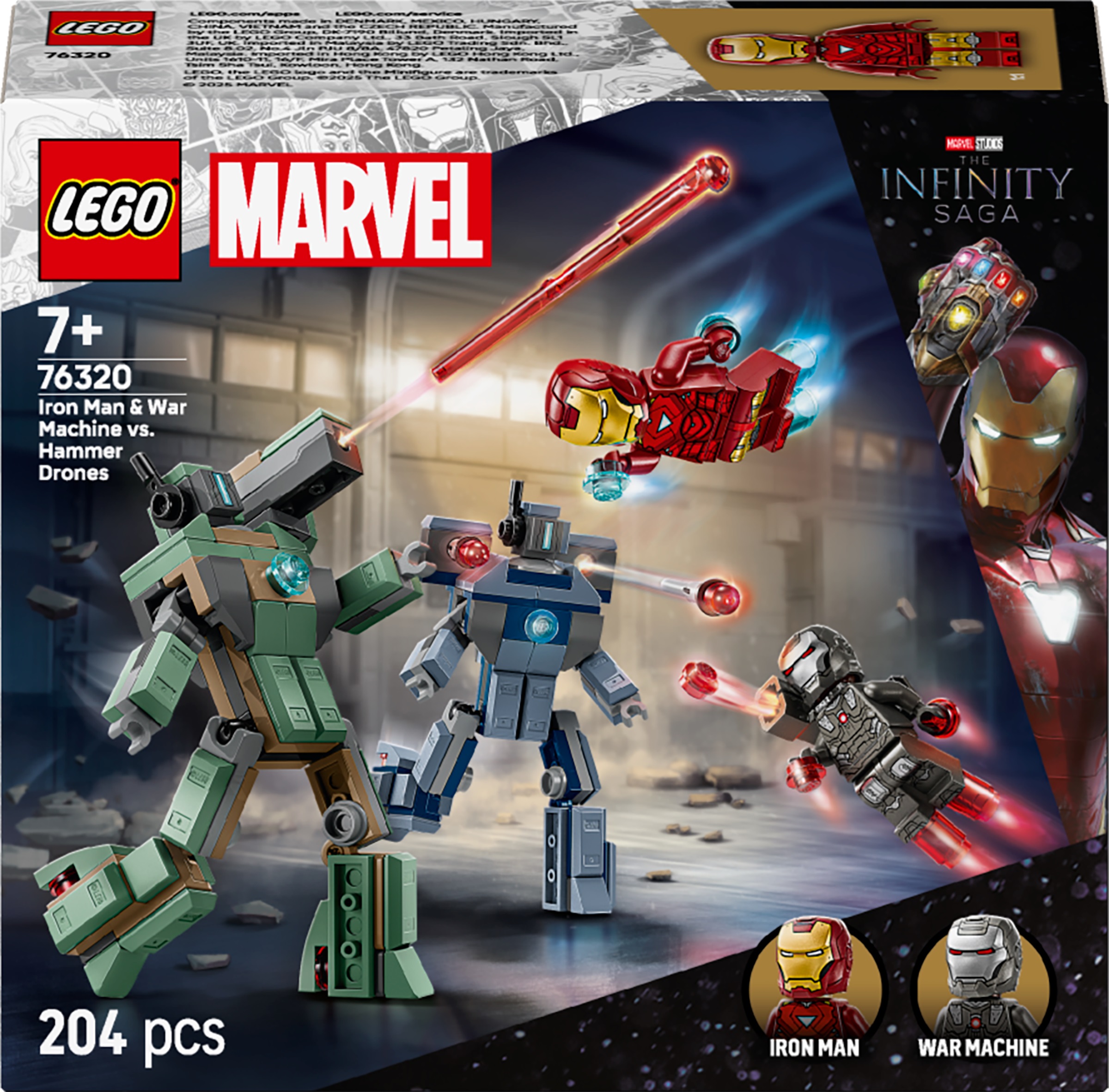Constructor LEGO Marvel - Iron Man și War Machine vs. Drone-ele lui Hammer (76320)
