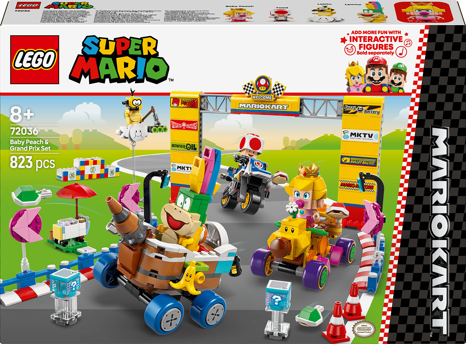 Constructor LEGO Super Mario - Mario Kart, set Baby Peach și Grand Prix (72036)
