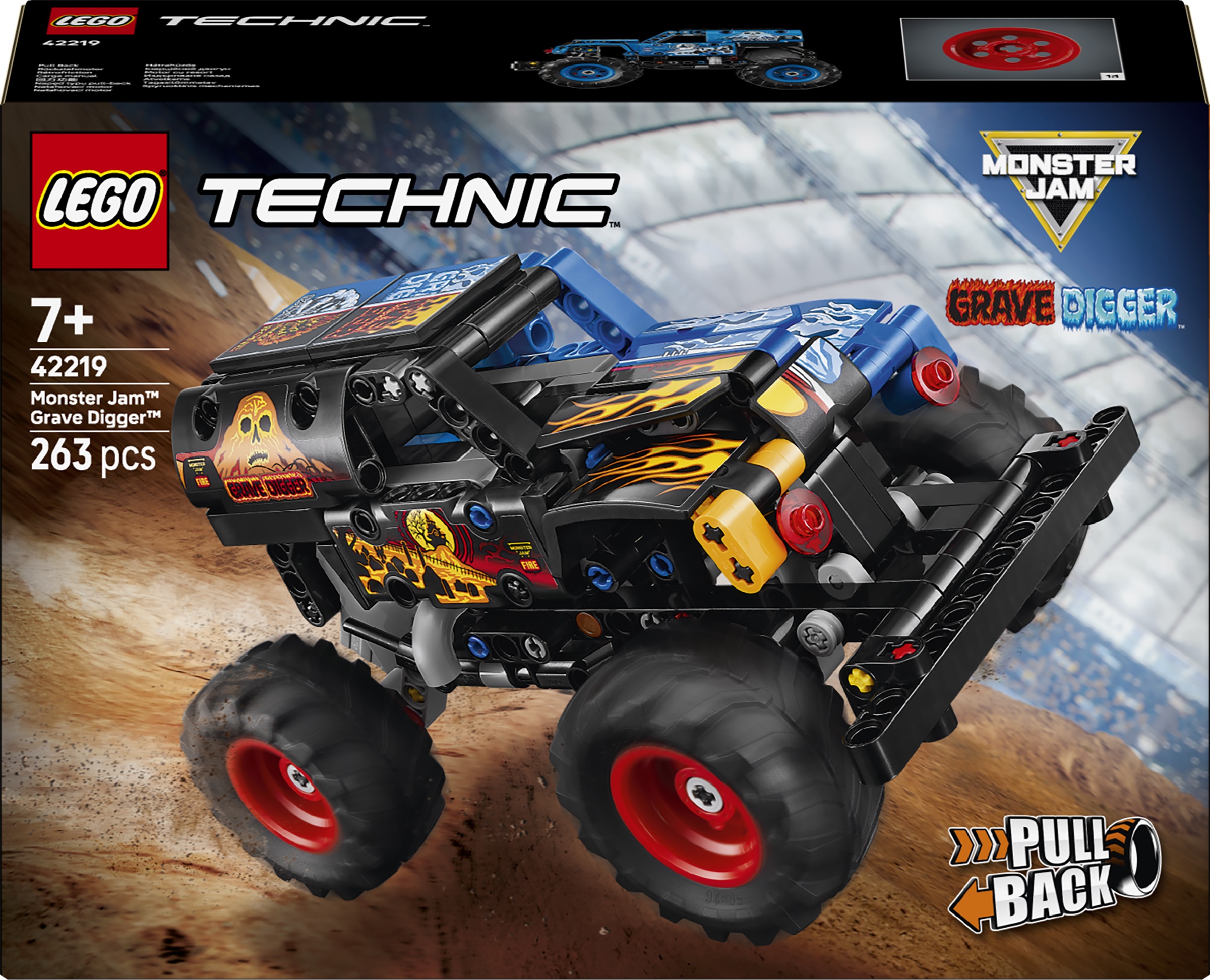 Constructor LEGO Technic Monster Jam - Grave Digger Foc și gheață (42219)