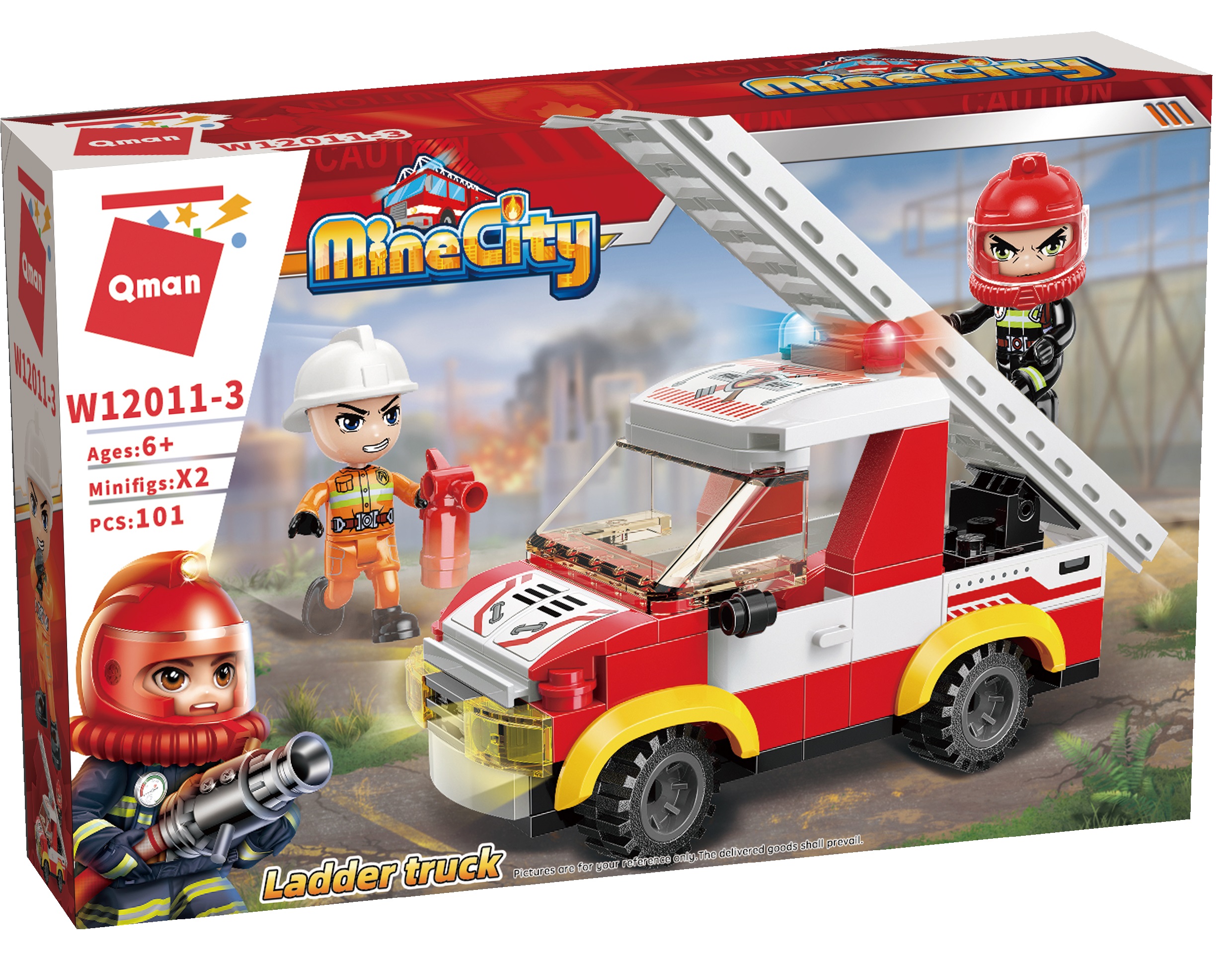 Set constructie Qman Mine City - Camion de pompieri cu scara