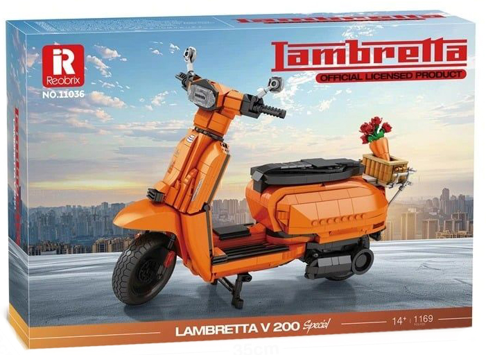 Constructor Reobrix - Trotinetă retro Lambretta V200, 1169 piese , portocaliu