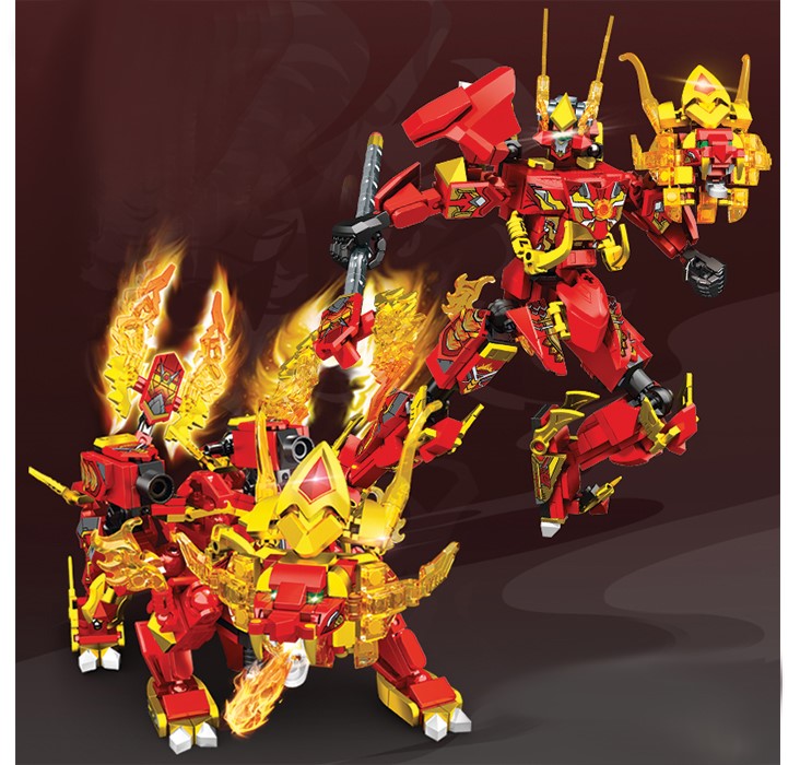 Constructor Sembo Block: Robot transformabil 2 în 1 - Fire Leopard, 497 piese