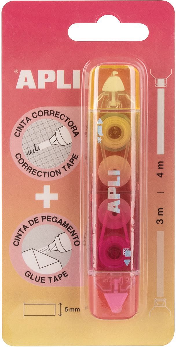 Corector tip bandă Apli – 5 mm x 4 m, cu bandă adezivă, roșu