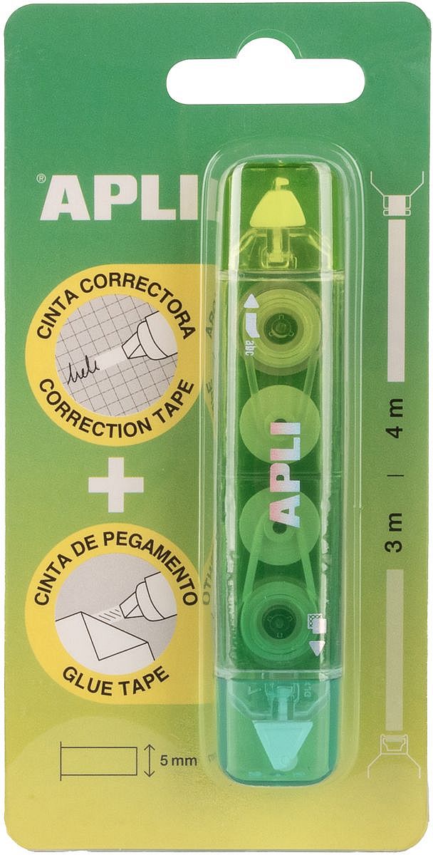 Corector tip bandă Apli – 5 mm x 4 m, cu bandă adezivă, verde
