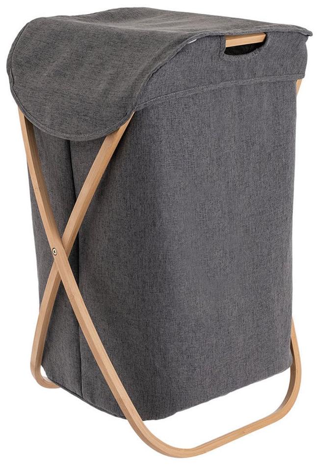 Coș de rufe Estia - Bamboo Essentials, pliabil, 40 x 40 x 70 cm, gri