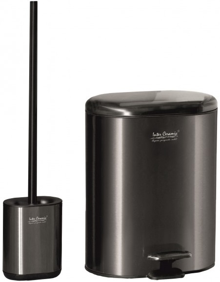 Coș si perie de toaletă  Inter Ceramic - 8355GG, 6 l, Anti-Fingerprint, gri