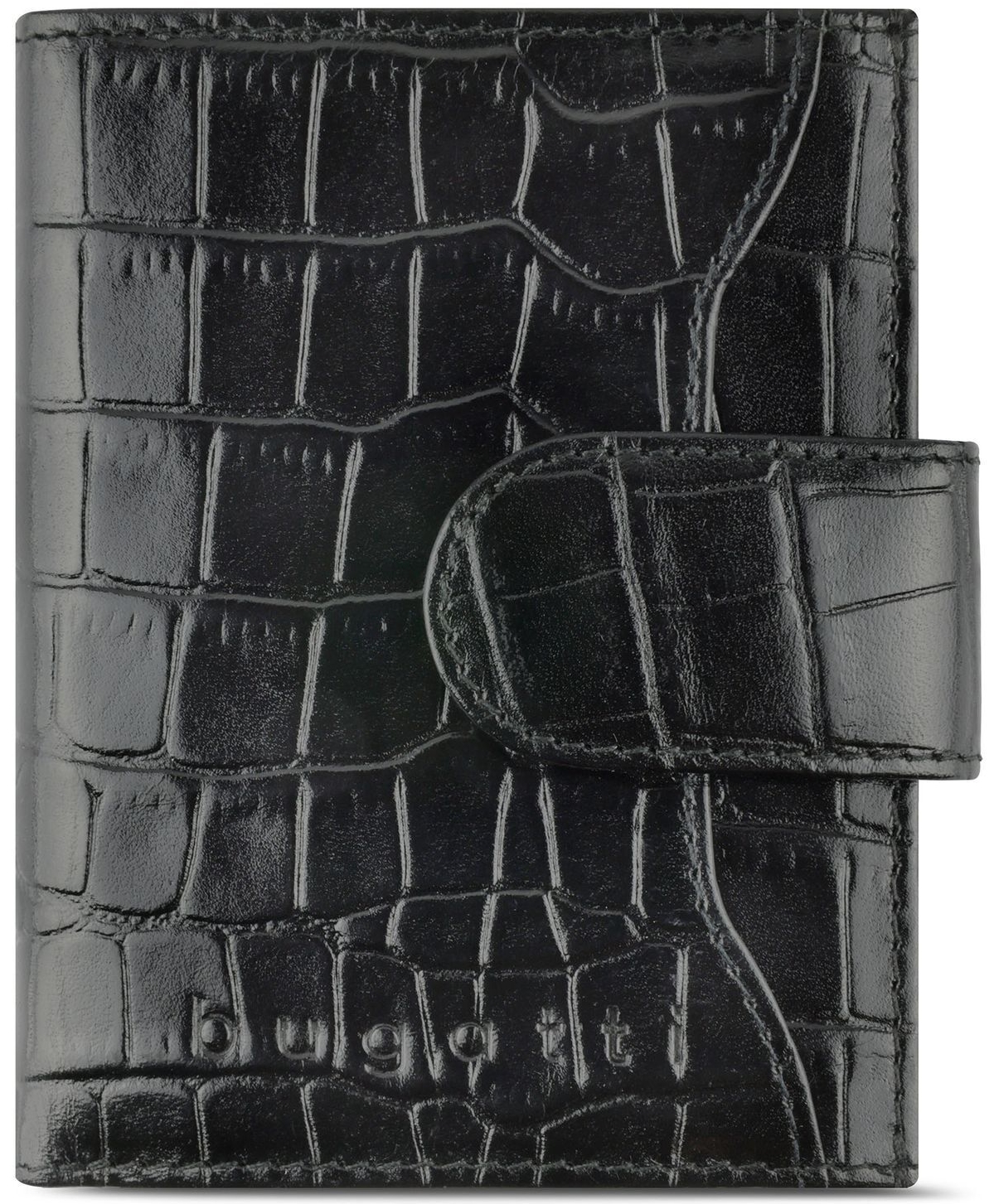 Husă din piele pentru carduri de credit Bugatti Smart - Croco, Protecție RFID, negru
