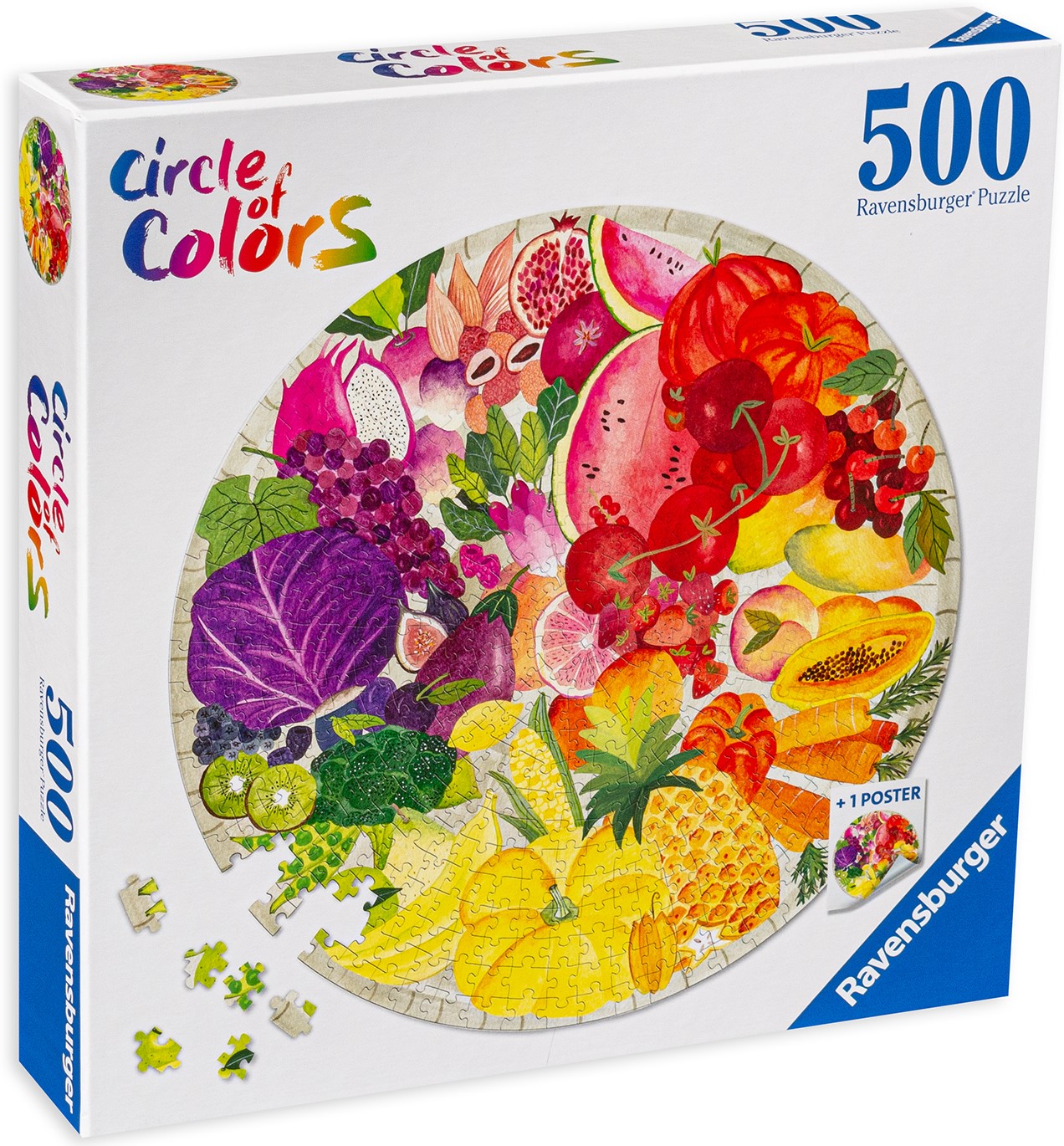 Puzzle rotund Ravensburger din 500 de piese - Fructe si legume