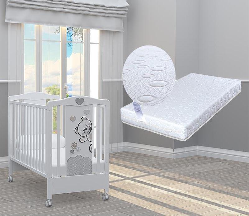 Pătuț Bambino Casa - Fiori Grigio + cadou saltea Primavera Baby Luxe