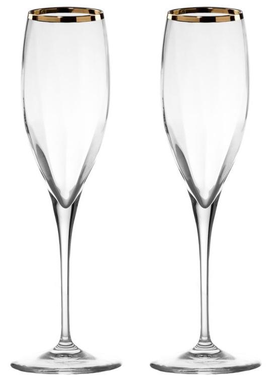 Pahare cristal pentru șampanie La Reine - Monalisa Optic, Gold Rim, 2 bucăți, 260 ml