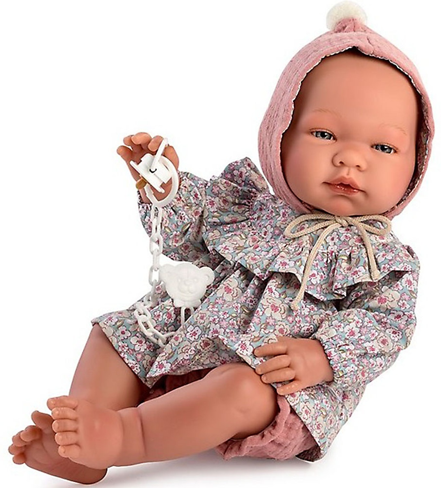 Papusa Asi - Baby Maria, cu palarie roz si rochie cu flori, 43 cm