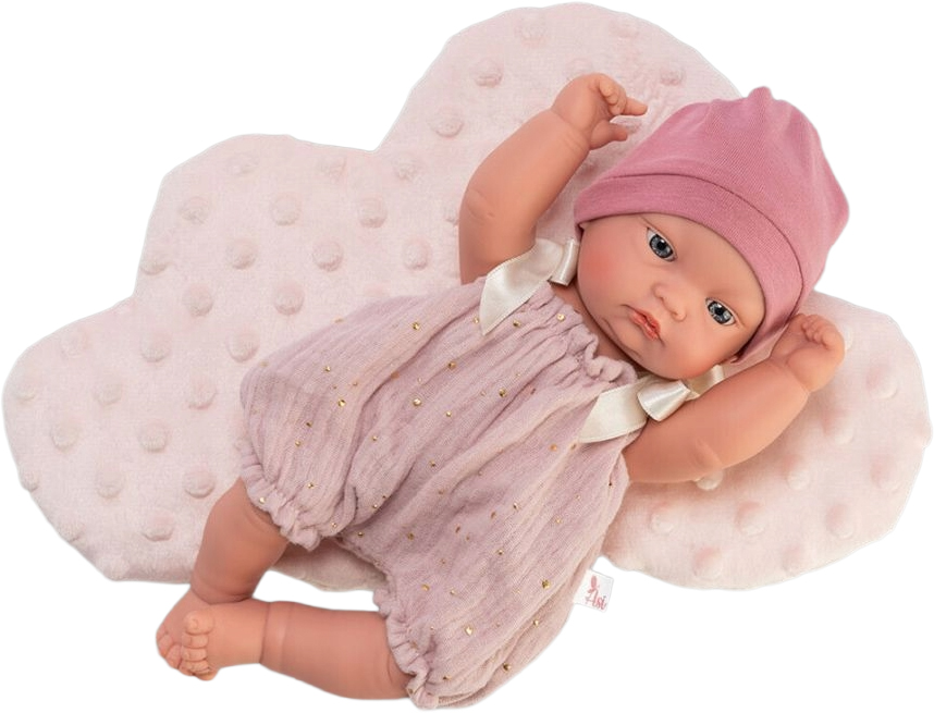 Păpuşă Asi Dolls - Salopetă roz pentru bebeluși Gordy, 28 cm